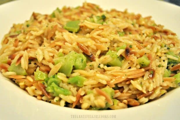 Broccoli and rice pilaf in close up photo