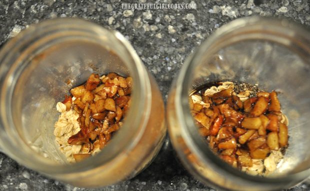 Oats, apples, chia seeds added to canning jars