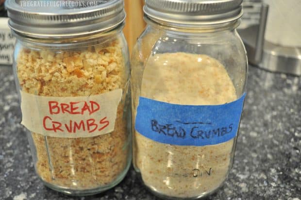 2 canning jars, full of homemade bread crumbs