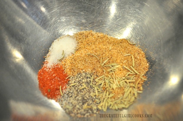 Bowl of cajun spice ingredients for cooked tater tots