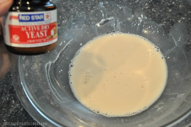 Yeast is dissolved in warm water to make bread dough.