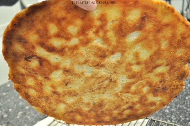 Bottom crust of baked focaccia bread