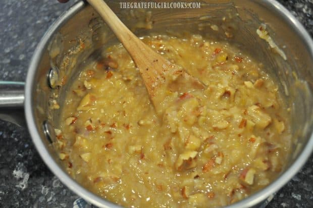 Homemade coconut pecan frosting for German chocolate cake