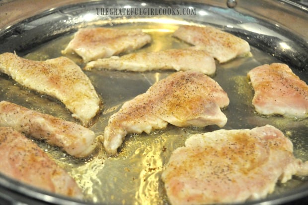 Cooking fish for tacos in oil in skillet