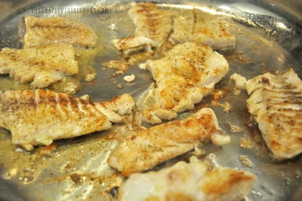 Fish pieces are grilled until lightly browned 