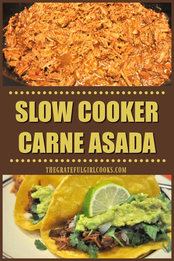 You're gonna love this delicious slow cooker carne asada style Mexican shredded beef, an easy, perfect filling for tacos, burritos, nachos, and enchiladas!