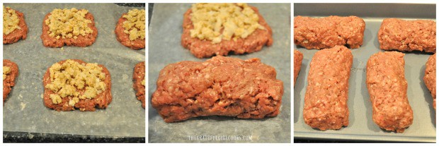 Stuffing is added to beef, then rolled up to seal it in