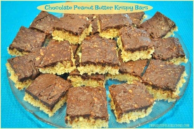 The traditional snack or dessert treat of families everywhere gets an update in this delicious recipe for Chocolate Peanut Butter Krispy Bars!