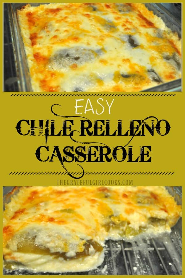 This scrumptious chile relleno casserole is easy to make, is vegetarian, and has all the Southwest flavors of the traditional dish, but is baked, not fried!