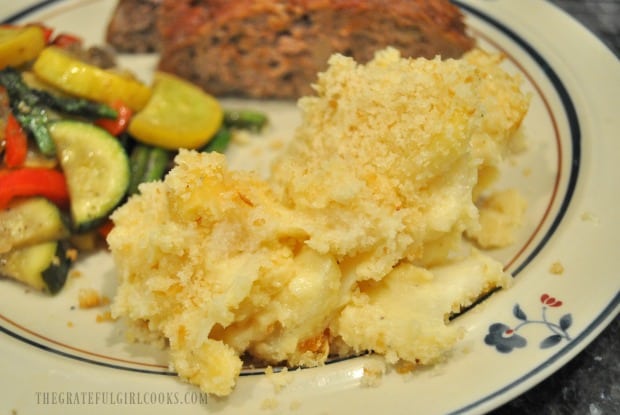 Au gratin potatoes are served as a side dish with meat and vegetables