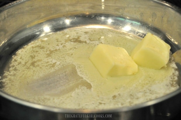 Butter is melted for fettucine alfredo sauce