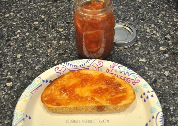 Sourdough toast with jam spread on it