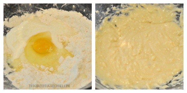 Egg, lemon juice and buttermilk are blended into dry ingredients for cake