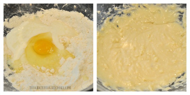 Egg, lemon juice and buttermilk are blended into dry ingredients for cake
