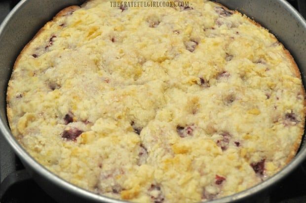 Raspberry lemon crumb cake, right out of the oven.