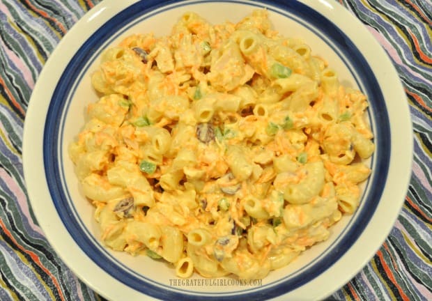 Tuna pasta salad overhead view