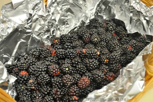 Fresh picked blackberries in a box.