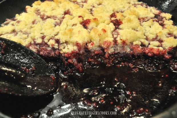 An inside peek at the berry cobbler cooked on our Traeger grill!