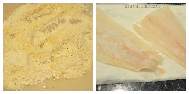 Flour/cornmeal coating readied for fresh cod fillets