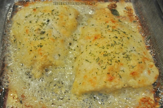 Parmesan crust baked cod, hot out of the oven!