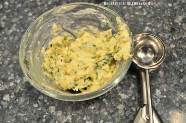 I used a cookie scoop to portion out the herb butter for steaks