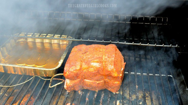 Pork loin roast smoking on Traeger grill