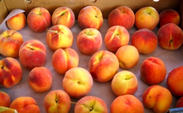 Freshly picked peaches, ready to use to make pie filling!