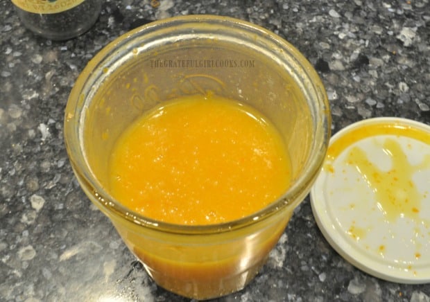 Citrus dijon salad dressing after it is mixed.