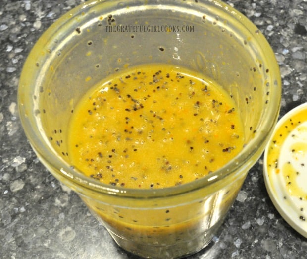 Citrus dijon dressing after poppyseeds are added and mixed in.