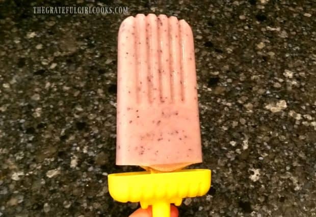 Frozen fruit smoothie popsicle, ready to eat!