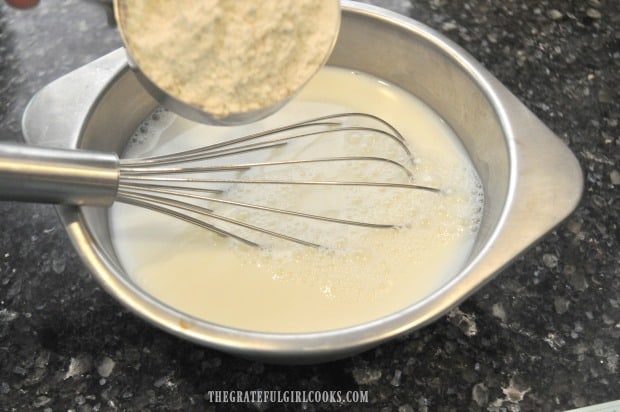 Making a slurry to add to soup to thicken it into chowder.