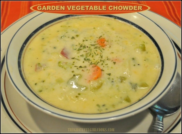 Easy to make, thick and creamy Garden Vegetable Chowder, with broccoli, cauliflower, potatoes, celery, and carrots will fill and warm you up, any time of year!