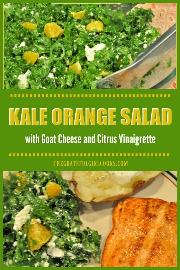 Kale Orange Salad, topped with citrus vinaigrette, crumbled goat cheese, fresh oranges, and jalapeño slices, may surprise you with how GOOD it tastes!