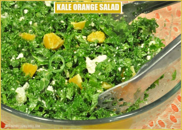 Kale Orange Salad, topped with citrus vinaigrette, crumbled goat cheese, fresh oranges, and jalapeño slices, may surprise you with how GOOD it tastes!