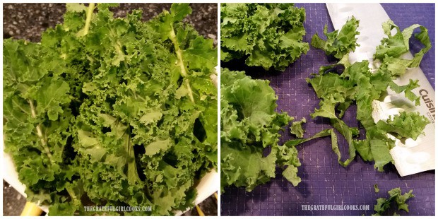 Kale is rinsed, then finely chopped to prepare it for the kale orange salad.