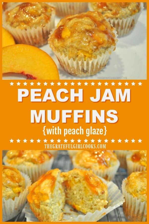 You will enjoy these family friendly, easy to make Peach Jam Muffins, with a sweet peach glaze on top! They are delicious, and filled with peaches and cinnamon!