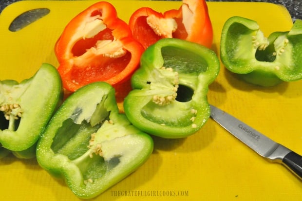 Before you freeze bell peppers, seeds and white membranes must be cut out.