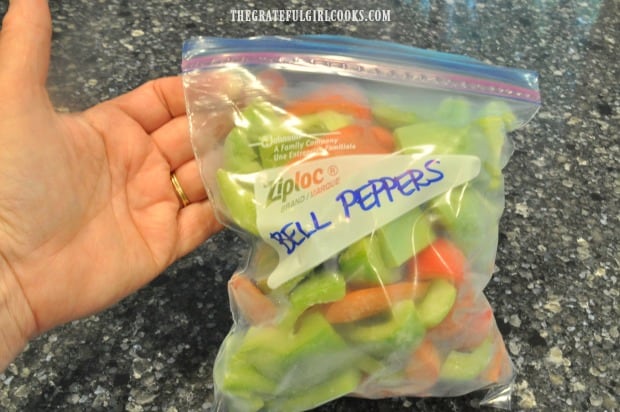 Frozen bell peppers can be stored for up to 10 months in freezer bags in freezer.