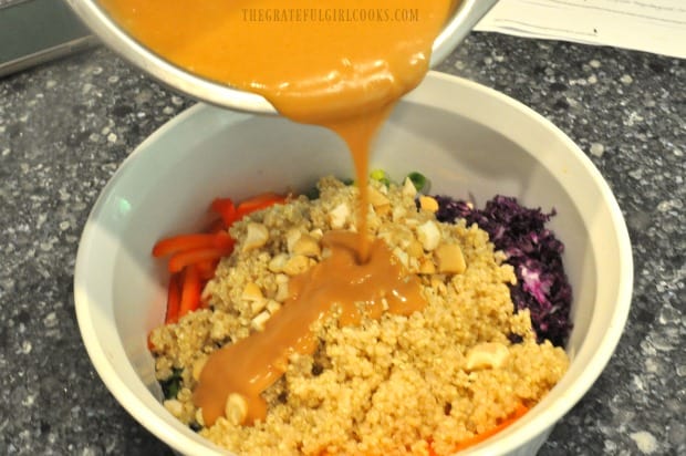 Peanut sauce is added to Thai quinoa salad.