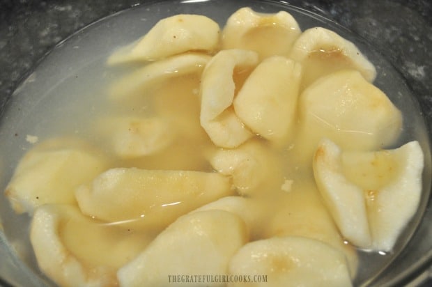 Pears are treated before canning to ensure they stay light in color.