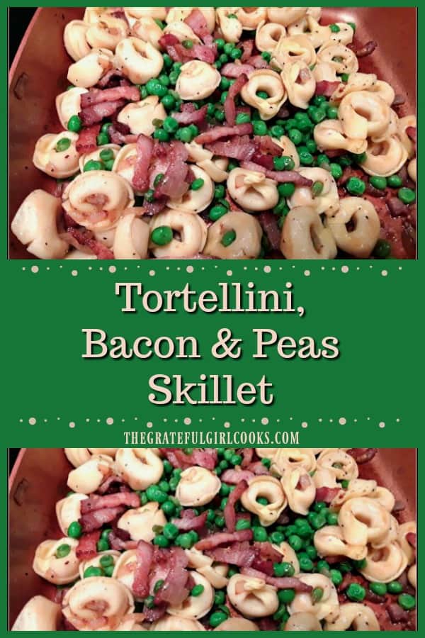 Tortellini Bacon & Peas Skillet is a simple, quick dish to make in about 20 minutes! Seasoned with onions, Italian spices and Parmesan, it's a delicious meal!