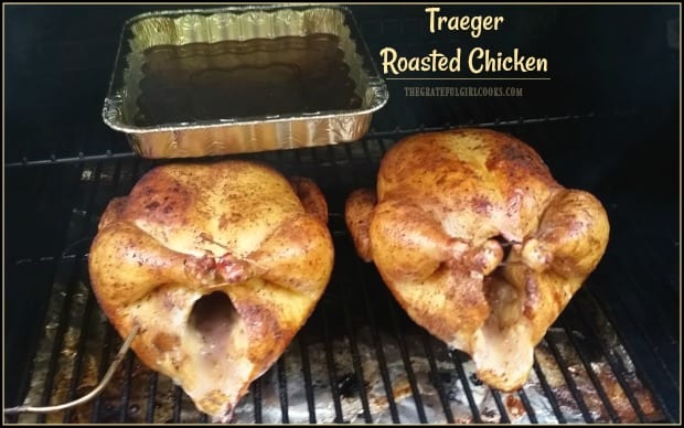 Traeger Roasted Chicken, well seasoned with a dry rub spice mix, is a great meal! Cooking whole chickens on a smoker/pellet grill couldn't be easier! 