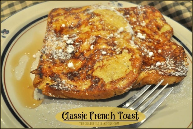 It's EASY to make classic french toast in about 10 minutes, using a few common ingredients! You're gonna love this cinnamon flavored breakfast treat!