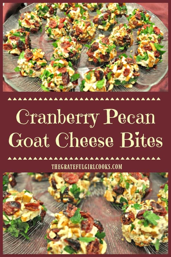 Make these colorful & delicious Cranberry Pecan Goat Cheese Bites for your next party or get together! These EASY bite sized appetizers are made in 15 minutes!