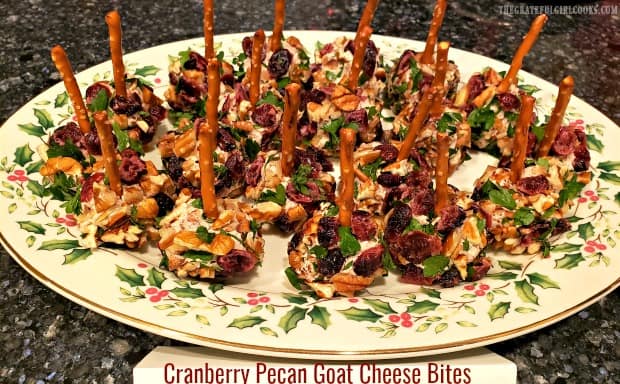 Make these colorful & delicious Cranberry Pecan Goat Cheese Bites for your next party or get together! These EASY bite sized appetizers are made in 15 minutes!