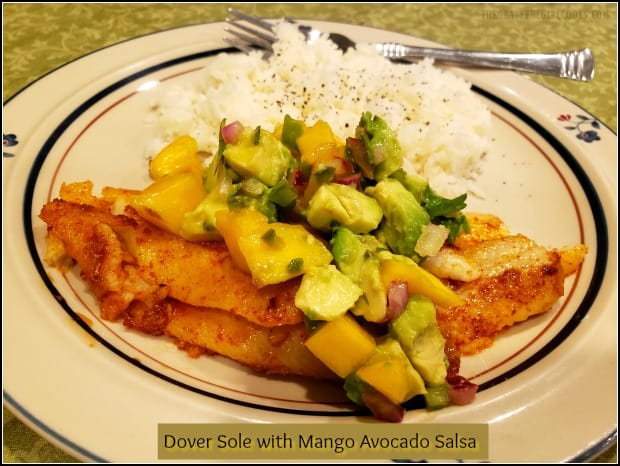 Dover Sole Fillets with Mango Avocado Salsa is an easy, quick (under 25 minutes) meal, with seasoned pan-seared fish topped with light, fresh salsa!