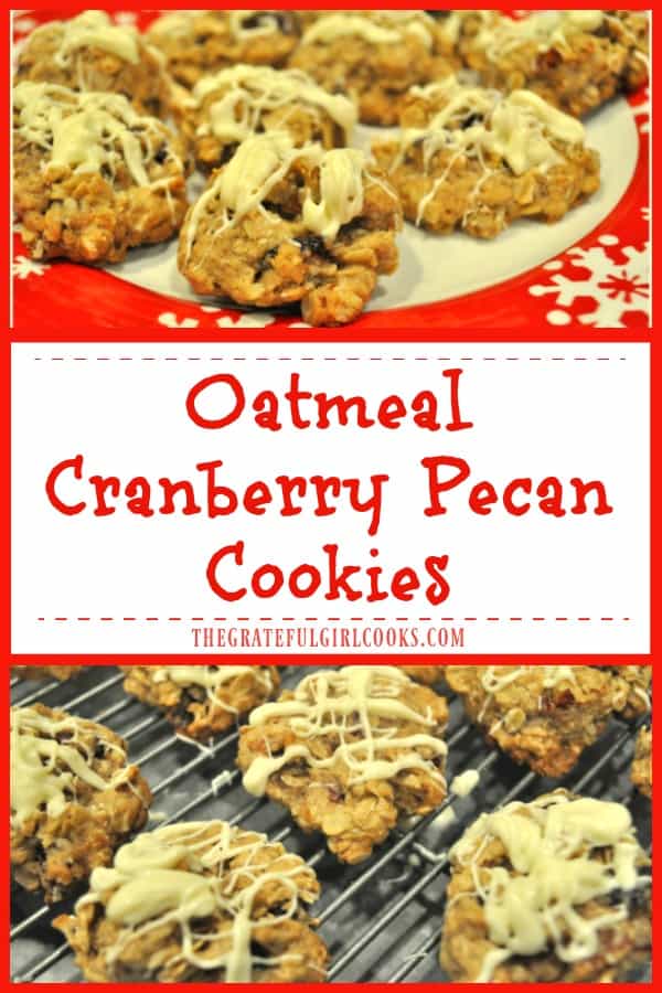 Soft and chewy oatmeal cranberry pecan cookies, with a white chocolate drizzle on top, are easy to make, and sure to please kids of ALL ages!