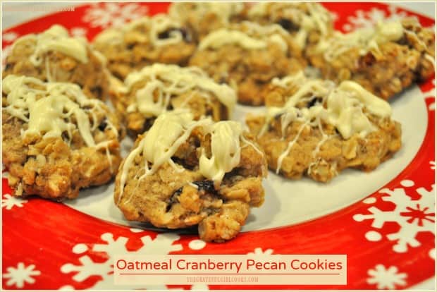 Soft and chewy oatmeal cranberry pecan cookies, with a white chocolate drizzle on top, are easy to make, and sure to please kids of ALL ages!