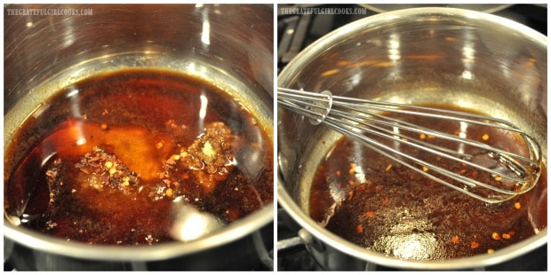 Ginger salad dressing is cooked until blended for sesame chicken salad.