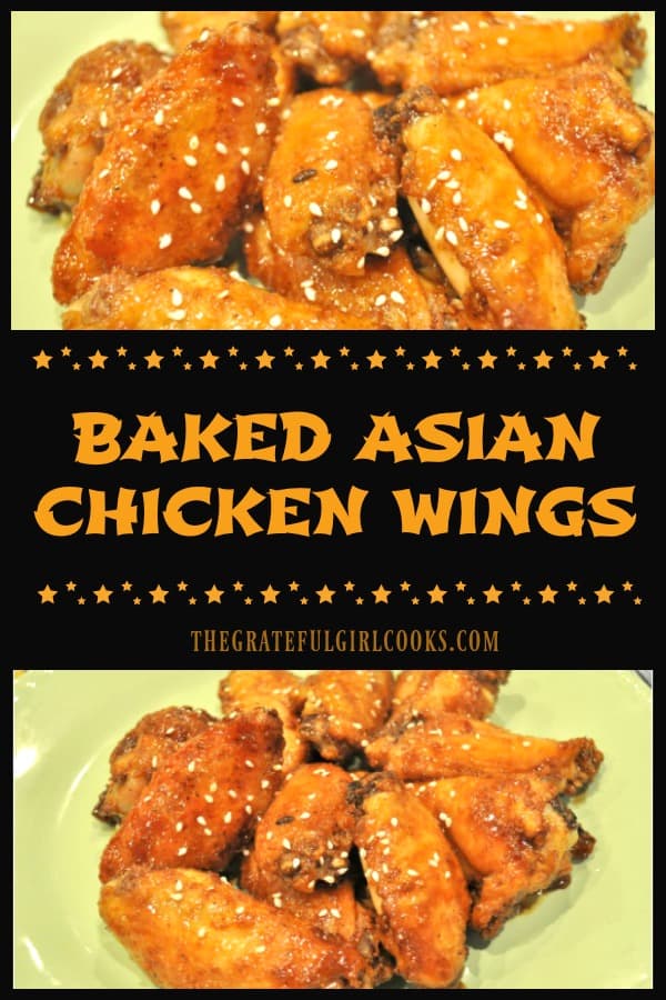 Baked Asian Chicken Wings are seasoned with spice rub, baked, then glazed with a sticky soy/Sriracha/sesame sauce before serving as an appetizer or main dish! 